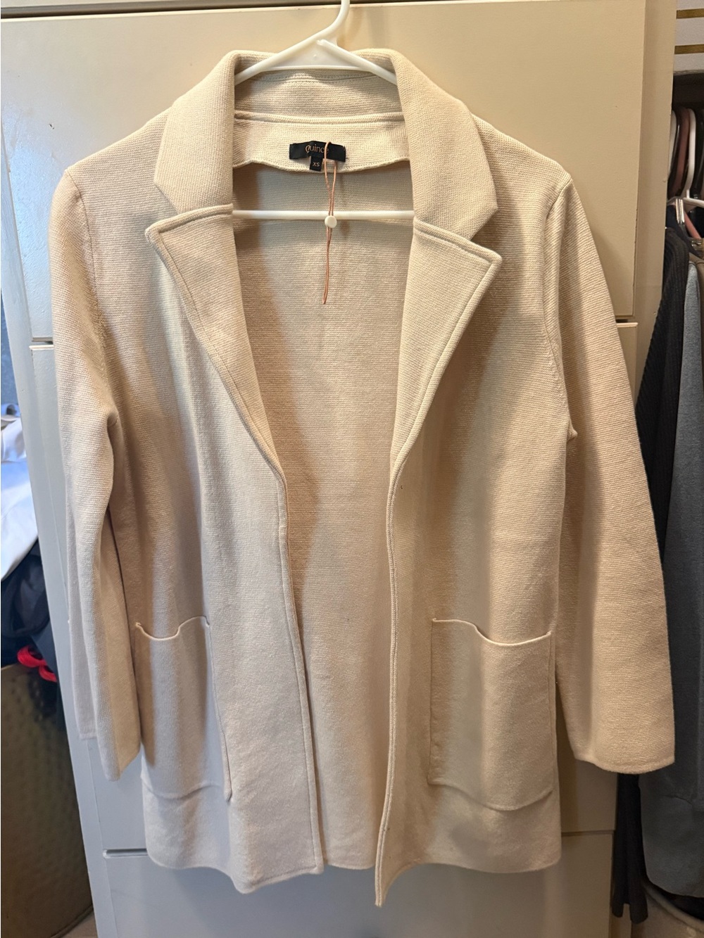 Quince Cream Open-Front Knit Cardigan with Pockets
